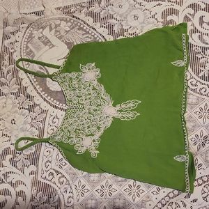 Y2K Unique Vintage Green Braided Cami With Embroidery Detail